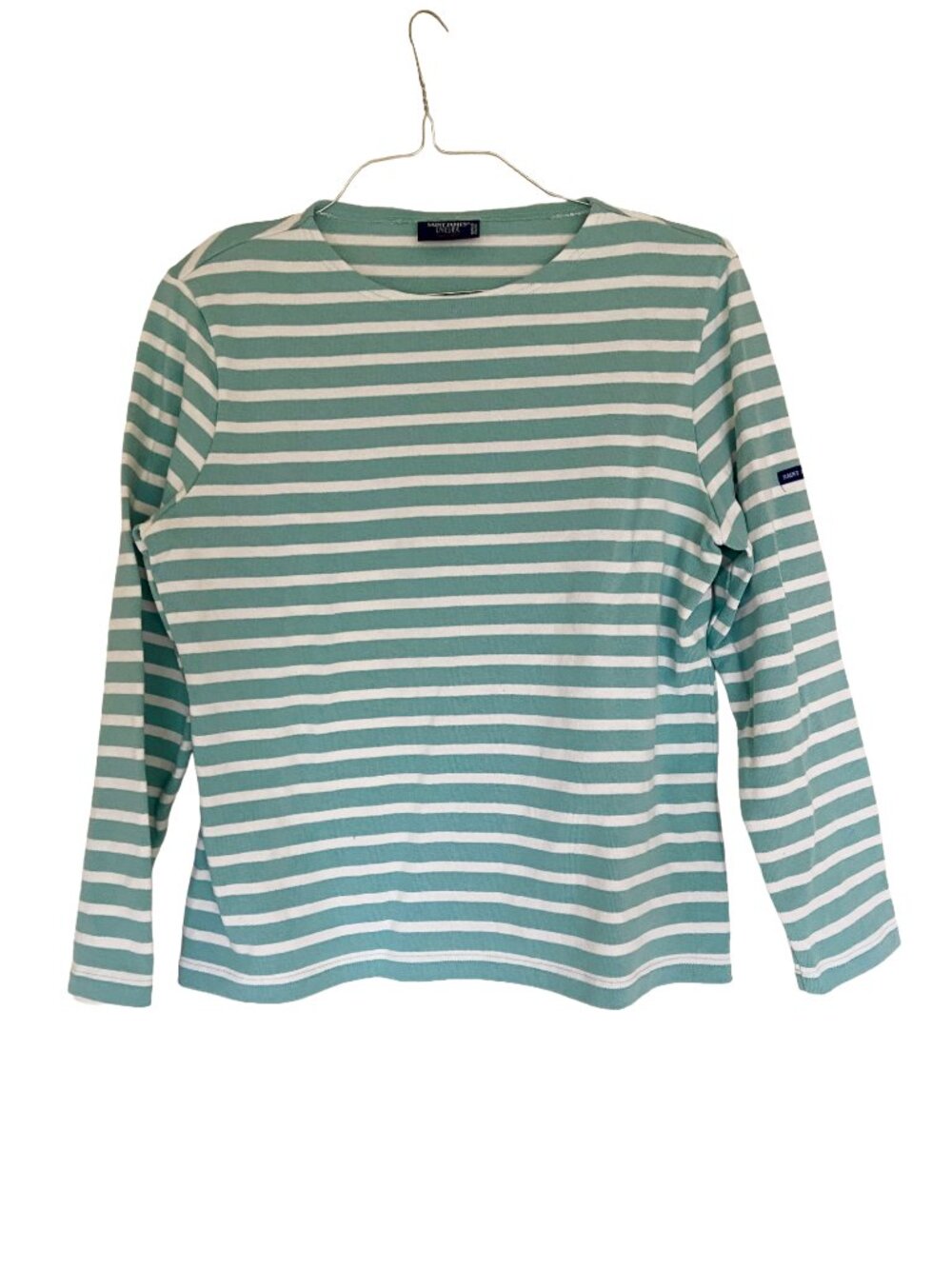 St. James L'Atelier Cotton Knit Top, size XL, Aqua and White Stripe